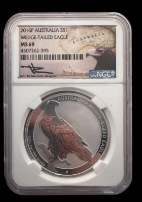 2016 P $1 WEDGE TAILED SILVER EAGLE NGC MS70 JOHN MERCANTI SIGNED, FREE SHIPPING - Image 1 of 2
