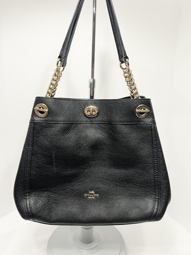 Borsa a tracolla Coach Edie Turn Lock pelle nera ciottoli tono oro cinghie 36855