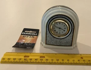 Small Lenox Sexton Clock Beige Porcelain Gold Bands Black Swirl USA / Japan - Picture 1 of 9