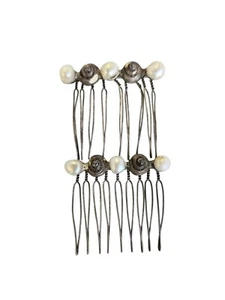 Vintage Handmade Silver Comb Set w/ Seashells and Pearls - Picture 1 of 7