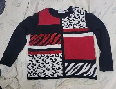Womens Alfred Dunner  Sweater  Black Red Long Sleeve Size Medium  - Image 1 of 4