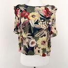 Zara Shirt Womens Medium Tropical Floral Short Sleeve boxy ruffle Multicolor