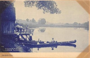 Postal antigua cianotipo canoa en Long Lake AKRON, OHIO Albertype Co c1910 - Imagen 1 de 2