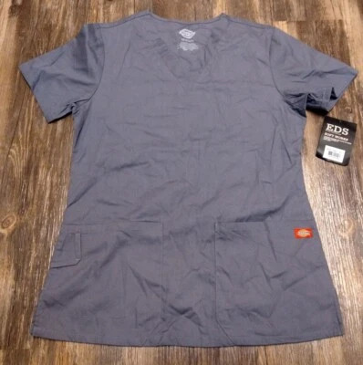 Dickies Womens Scrubs Shirt Size XL Gray Medical Veterinary Style Top WPockets  - Image 1 of 4