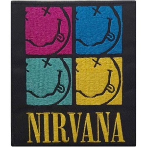 NIRVANA SMILEY SQUARES WOVEN SEWOR IRON ON PATCH OFFICIALLY LICENSED PATCH - Imagen 1 de 6