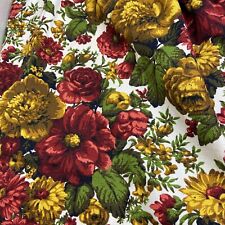 Vtg MCM Curtains Drapes Pinch Pleat Fabric Unlined Flower Red Gold 1 pr 108x56