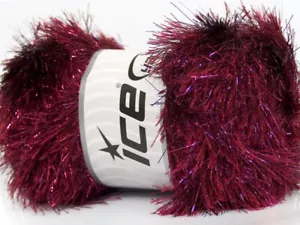 4-Skein Lot Eyelash Dazzle Yarn bulky 4x100g burgundy pink - Picture 1 of 4