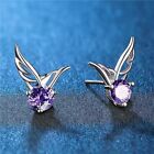 Elegant 925 Sterling Silver Jewelry Earrings Crystal Angel Wings Women Stud 1306