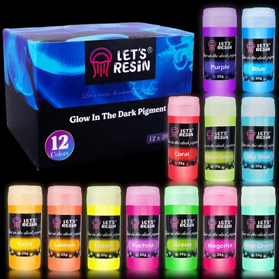 LET'S RESIN 12 Colors Glow in the Dark Pigment Powder - 20G/0.7Oz Each Bottle Ep - Image 1 of 4
