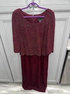 Alex Evenings Plus Size Burgundy Red Sparkle Contrasting Evening Gown Size 14 - Picture 1 of 7