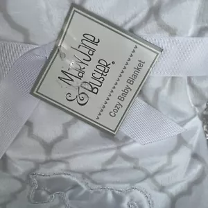 Mary Jane & Buster Rocking Horse Baby Blanket Gray White Silky Satin Edge - Picture 1 of 10
