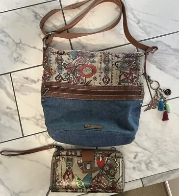 Sakroots Denim Jute & Cotton Fabric Bohemian Hippie Crossbody Bag With Wallet - Image 1 of 4