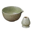 2x Ceramic Matcha Bowls and Whisk Holder Traditional Tea Bowl with Pouring Spout