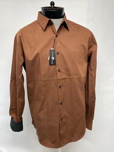 Beverly Hills Polo Club Button Up Shirt Mens L Copper Brown LS Contrast Trim - Picture 1 of 12