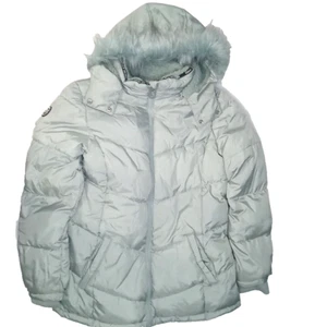 Justice Girls Puffer Winter Coat–Sz XL 16/18–Aqua Blue Hooded Warm Lined Jacket - Picture 1 of 24