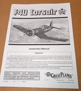 Great Planes F4U Corsair .40 Size Manual Instruction Book CRS4P03 - Picture 1 of 8