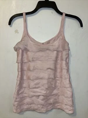 Camiseta sin mangas New York and Company para mujer XS rosa con volantes en capas cuello redondo ver nota Foto 1 de 4