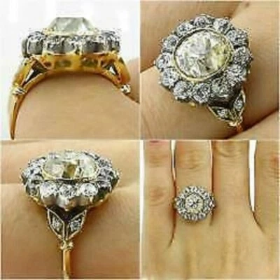 4.20CT Antique Round-Cut Diamond Cluster Engagement Ring Yellow Gold Finish - Image 1 of 4