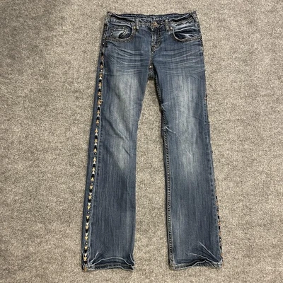 Женские цыганские джинсы Cowgirl Tuff Co 26x33 с заклепками сбоку в полоску вестерн - Изображение 1 из 4