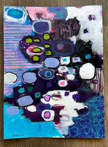 Emilia Bachelier Contemporary Abstract Purple 9x12” Original Art on Paper - Picture 1 of 5