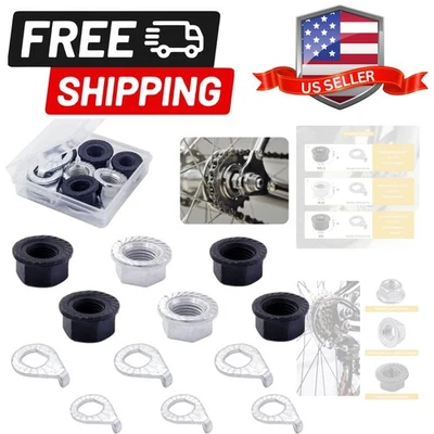 Kit de tuerca de eje con brida y arandela de seguridad para buje de bicicleta, 3 tamaños para parte delantera y trasera... Foto 1 de 4