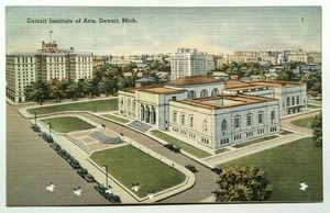 Vintage Leinen Postkarte Detroit Institute of Arts Michigan 1945 - Bild 1 von 2