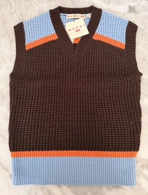 Chaleco para mujer Uniqlo x MARNI tejido cuello en V marrón azul naranja Foto 1 de 4