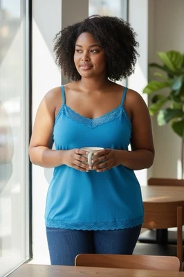 Avenue Stretch Teal Blue Lace Cami Tank Women’s Plus Size 30/32 5X - Image 1 of 4