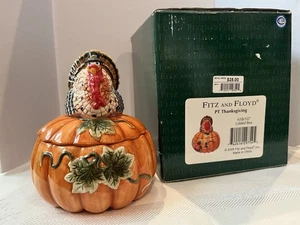 Fitz & Floyd PT Fall  Thanksgiving Lidded Pumpkin Trinket Candy Bowl, 2005 - Picture 1 of 11