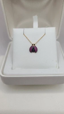 Collar Ladybug oro 10k creado en laboratorio rubí y zafiro negro genuino 0,99 g Foto 1 de 4