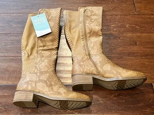 Baretraps Mallory Brown Snake Print Women's 8.5 W Tall Knee High Riding Boots - Picture 1 of 12