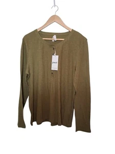 Pact Olive Green Long Sleeve Henley Shirt 100% Organic Cotton XL NWT Casual  - Bild 1 von 10