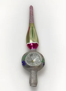 Vintage Commodore Triple Indent Glitter Spiral Glass Christmas Tree Topper 10" - Picture 1 of 18