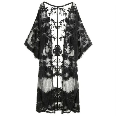 Cárdigan kimono de encaje negro ADIVA para mujer talla L transparente floral boho gótico romántico Foto 1 de 4