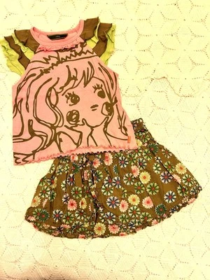 EXC RARE Oilily Pink & Olive green Mermaid and flowers 2pc Set Sz 128, 6-8 - Image 1 of 4