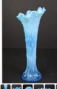 Vintage Northwood Swung Glass Vase Blue Opalescent Aqua Tree Trunk Antique 1900s - Picture 1 of 5