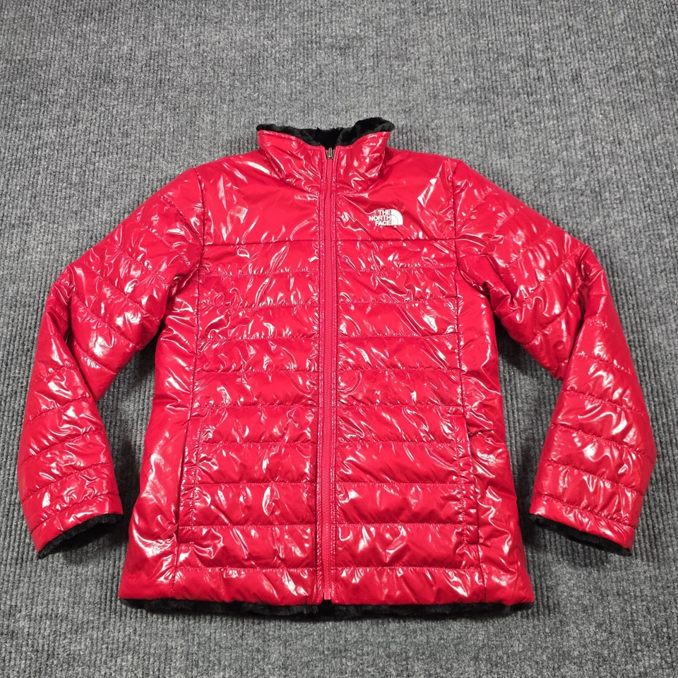 The North Face Mossbud Jacket Girls XL 18 Red Black Reversible Fleece Puffer - Image 1 of 4