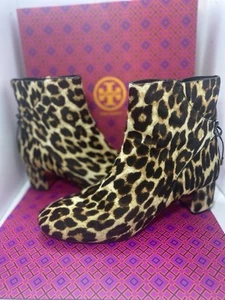 Tory Burch Laila Leopard Print Bow Gold  Zipper Ankle Booties Size 9.5 - Picture 1 of 11