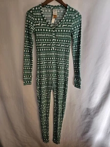 Victoria’s Secret PINK Thermal Pajama Jumpsuit Green Fair Isle Womens Size XS - Picture 1 of 4