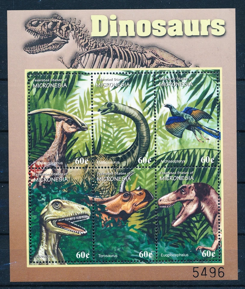 LS62954 Micronesia animales prehistóricos dinosaurios buena hoja MNH Foto 1 de 1