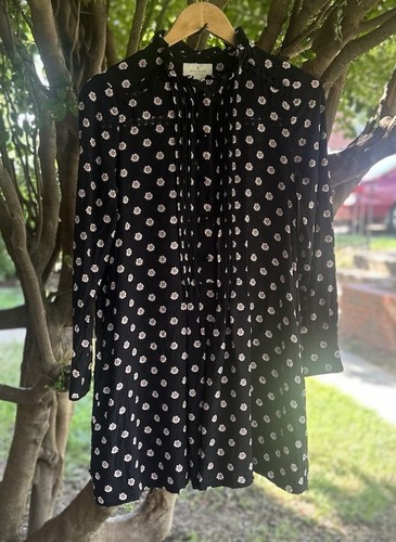 Abito Kate Spade Ditsy floreale pintuck pieghe margherita bordo all'uncinetto XS 100% seta