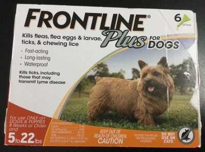 Frontline Plus Flea Tick Treatment Small Dogs 5-22 LBs 6 Doses 8008 GENUINE!!!