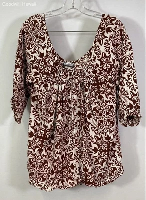 MANUHEALI'I Brown Short Sleeve Button Rayon Blouse Women - Size XL - Image 1 of 4