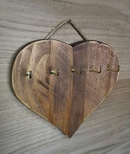 Rustic Love Heart Shape - Key Holder Storage Hooks Wall Mounted Wooden