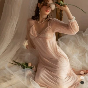 Mujer Sexy Ropa de Dormir Vestido de Dormir Doble Capa Malla Bata de Noche Camisón - Imagen 1 de 9