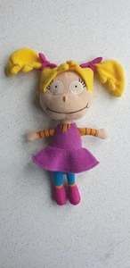 Vintage Rugrats Angelica Puppe weiches gelbes Filzhaar, lila Schleifen + passendes Kleid - Bild 1 von 4