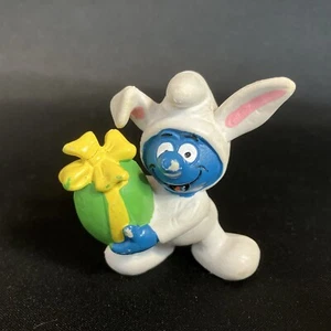 VINTAGE Smurfs 20496 Easter Bunny Smurf PVC Figure w/Egg Smurfs Figurine 1980s - Bild 1 von 6