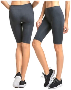 2 Pack Women's Seamless Stretch Yoga Exercise Shorts 19" Length Gray - Picture 1 of 1