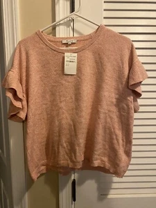 Madewell Marled Heather Pink Short Sleeve Sweater Ruffle Tee Medium NWT - Picture 1 of 5
