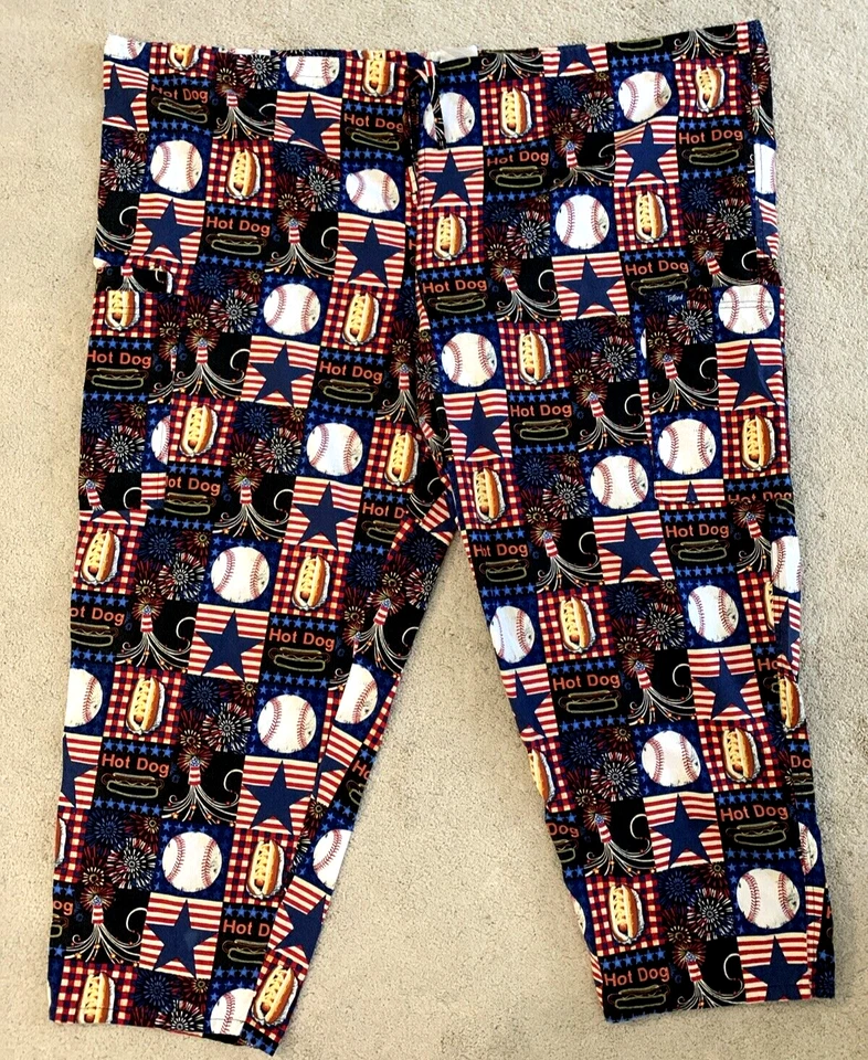 Scrub Uniform Pants Bottoms   4th of July Baseball Pattern  TAFFORD   4XL    EUC - Image 1 of 4